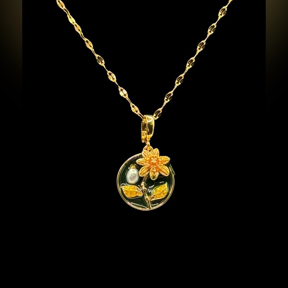 Flower and Pearl Enamel Pendant Necklace with Pearl Accent - Picture 9 of 16